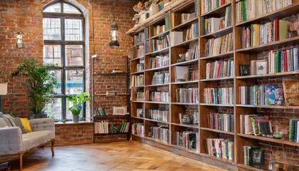 Bookshelves in the library