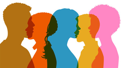 Diversity conceptual raster illustration. Silhouettes of different people.