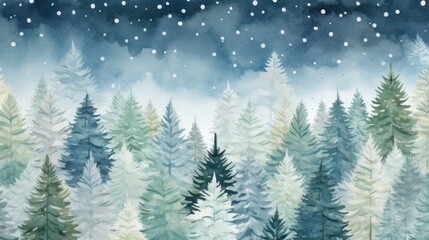 Sketch of a misty pine forest, with a background of stars at night.