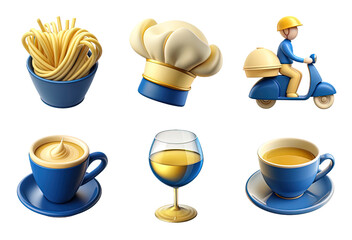 Grocery icon set, 3D render style, isolated on white or transparent background, cutout.