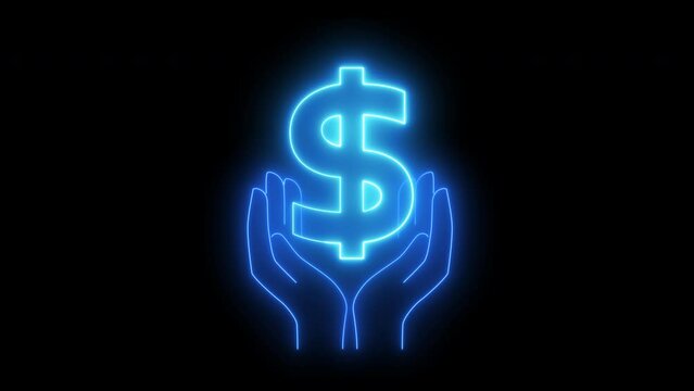 Money, profit, investment, growth business, economy, finance and success concept. 4K motion graphic animation of human hand showing usa currency dollar sign icon isolated on transparent background.