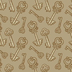 Seamless pattern in beige tones with vintage keys.
