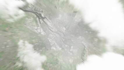 Earth zoom in from space to Bremen, Germany. Followed by zoom out through clouds and atmosphere into space. Satellite view. Travel intro. Images from NASA