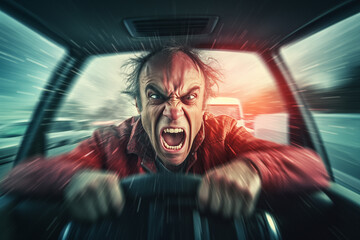Created with generativ Ai - No actual person - illustration of road rage - obrazy, fototapety, plakaty