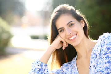 Beauty woman with white smile looks at you