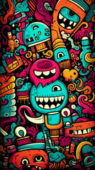 Funny cute and colorful graffiti style background with drawings and doodles for Tiktok and Instagram stories