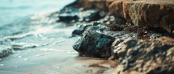 fineart of a minimalistic close up of a part of a coast with background - obrazy, fototapety, plakaty