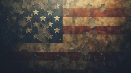 Damaged and dirty American flag - obrazy, fototapety, plakaty