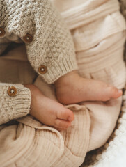Feet of a newborn baby close-up