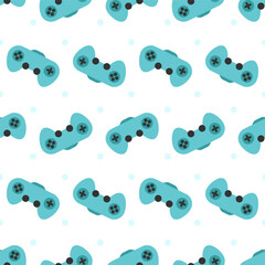 Gaming seamless pattern vector. Video games console joystick icon. Cartoon background illustration. Graphic design, linear print, banner, card, poster, card, doodle wallpaper.