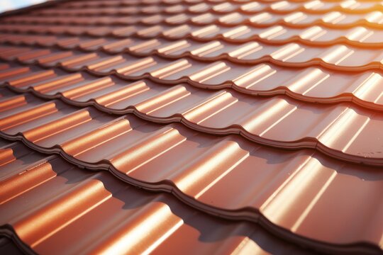 House reconstruction close up with new red tile roof with rain drops .Generative Ai.