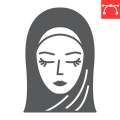 Hijab woman glyph icon, Ramadan and muslim, islamic woman vector icon, vector graphics, editable stroke solid sign, eps 10.