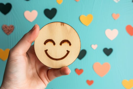 Happy Smiley Emoji beaming Emoticon, colored Symbol emoticon. Smiling face poster. Joyfull lift up big smile. imitation client rating and customer feedback