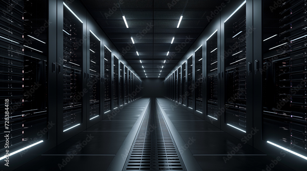 Poster server room data center. datacenter hardware cluster. 3d rendering
