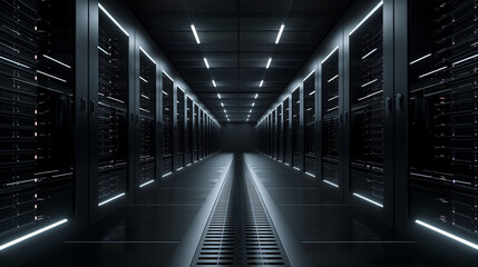 Server room data center. Datacenter hardware cluster. 3D rendering