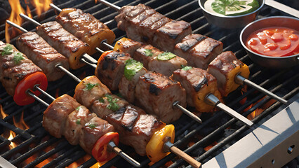 Shish kebab on the grill