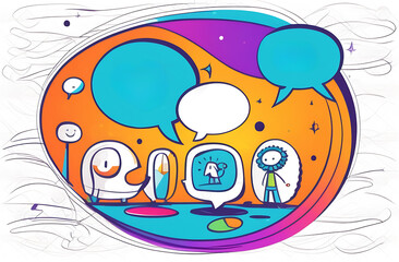 Fototapeta premium Logo for Contact Us page, incorporating stylized speech bubble to symbolize communication and connection