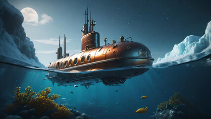 Submarine in the Arctic sea
