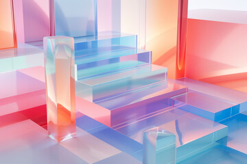 Futuristic technological light podium with neon pink panels for presentation