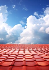 Obraz premium House reconstruction with new red tile roof during sunny weather. Generative Ai.