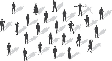set of men and women top view silhouette vector