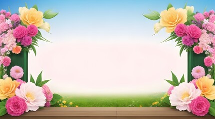 Wooden table with flowers background