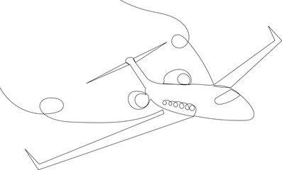 airplane flying continuous line drawing, vector