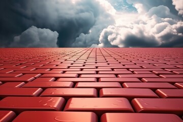 Naklejka premium House reconstruction with new red tile roof during storm and rainy weather. Generative Ai.