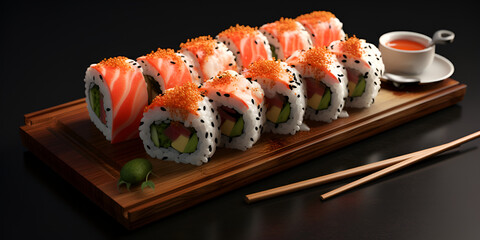 delicious  dosa arrangement, Delicious Sushi Rolls Served on a Plate. 