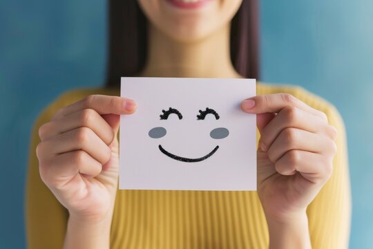 Happy Smiley Emoji crm Emoticon, colored Symbol customer review. Smiling face client relations. Joyfull encourage resilience big smile. emotional stress client rating and customer feedback