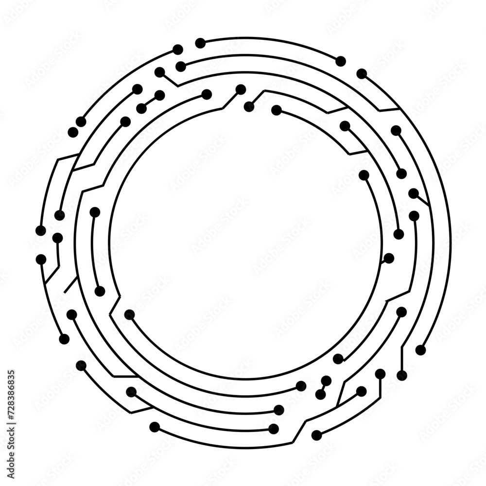 Aufkleber circuit board circle frame. abstract digital round frame, hardware board and electronic motherboard 