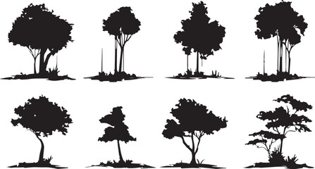 Set Trees. Hand drawn vector illustration	
