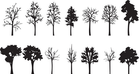 Set Trees. Hand drawn vector illustration	