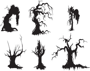 Set Trees. Hand drawn vector illustration	