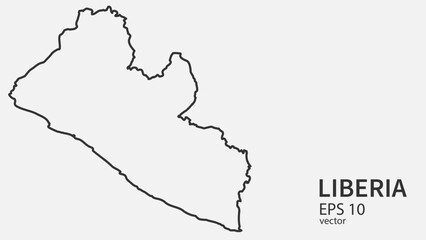 Vector line map of Liberia. Vector design isolated on white background.	
