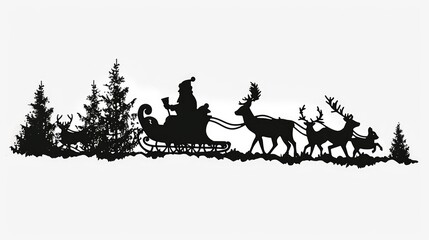 A silhouette of a man riding a sleigh pulled by reindeers. Suitable for winter and Christmas-themed designs