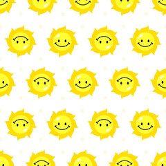 Smile Cute Sun Seamless pattern Flat Design Vector