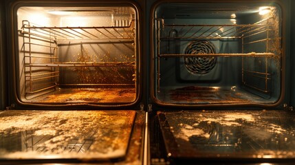 An open oven filled with a variety of mouthwatering food. Perfect for showcasing a meal preparation or cooking process.