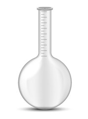 Plastic or glass measure jug. Realistic glass cup with measurement scale for volume isolated. Container for cooking or chemicals. Vector icon