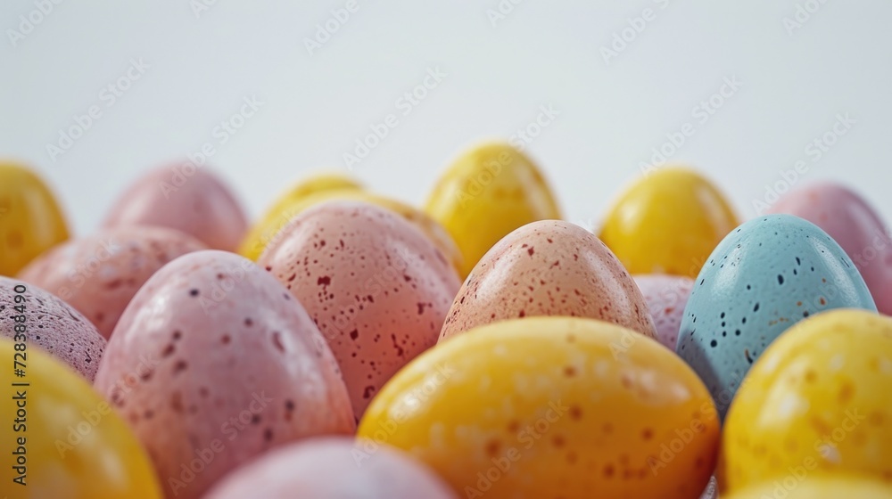 Poster a close-up view of a bunch of eggs. perfect for food and cooking related projects