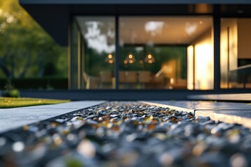 Obraz premium A detailed view of a building with rocks scattered on the ground. Suitable for architectural and construction themes