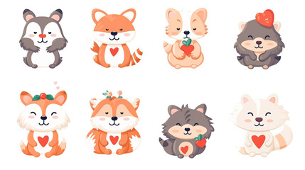 Adorable Cartoon Animal Illustrations with Heart Accessories