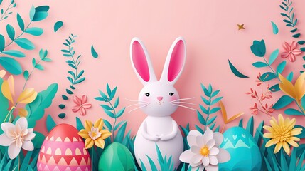 Easter happy background egg banner card holiday bunny greeting spring pattern rabbit. Design happy flower easter background poster basket isolated template 3d cute abstract decoration decor frame