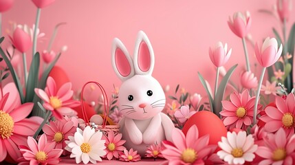 Easter happy background egg banner card holiday bunny greeting spring pattern rabbit. Design happy flower easter background poster basket isolated template 3d cute abstract decoration decor frame