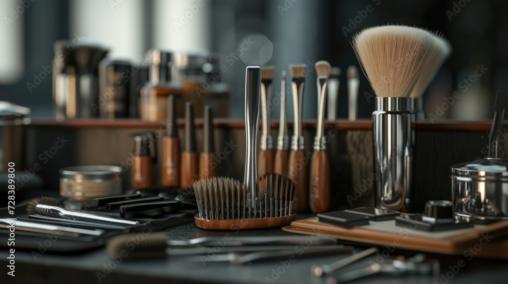 Leinwandbilder a collection of brushes neatly arranged on a table. suitable for various creative projects