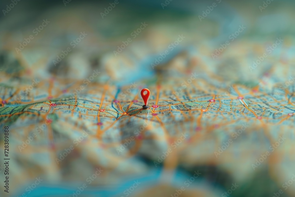 Fototapete A map with a pin in the center. Can be used to mark a specific location or as a symbol for travel and exploration