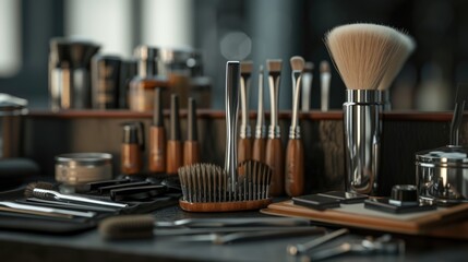 A collection of brushes neatly arranged on a table. Suitable for various creative projects