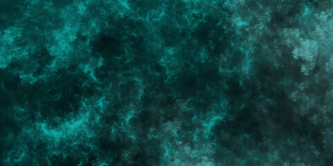 Abstract sea green watercolor hand painted watercolor. Grunge marbled pattern and rough paint brush strokes in Teal color powder explosion, isolated on dark cosmic powder Scattered Copy Space messy. - obrazy, fototapety, plakaty