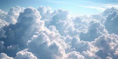 A plane soaring through a sky filled with fluffy clouds. Perfect for travel or aviation themes