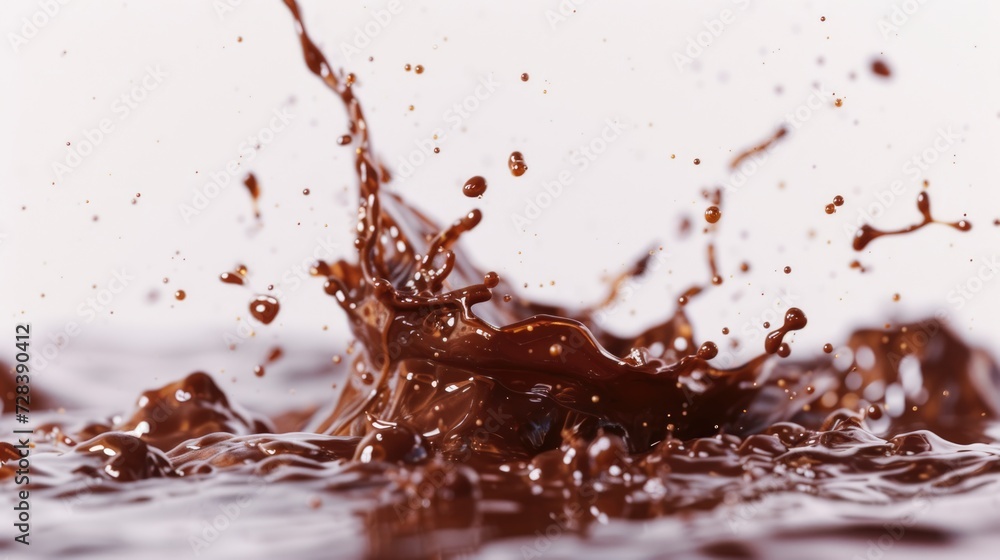 Poster a captivating image of a chocolate splash on the surface of a body of water. perfect for food and be